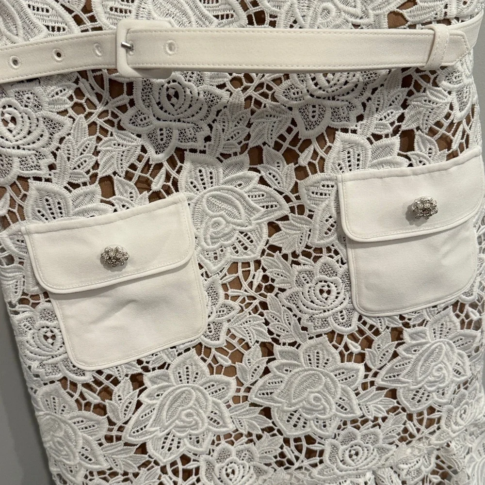 Self-Portrait White Lace Pocket Minidress - Picture 7 of 14